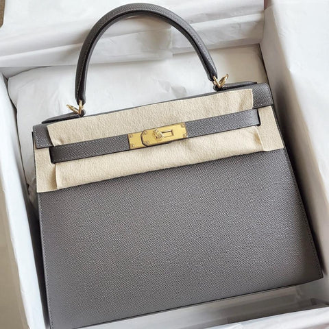 Kelly 28 Sellier Gris Meyer Epsom