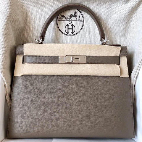 Kelly 28 Sellier Etain Epsom