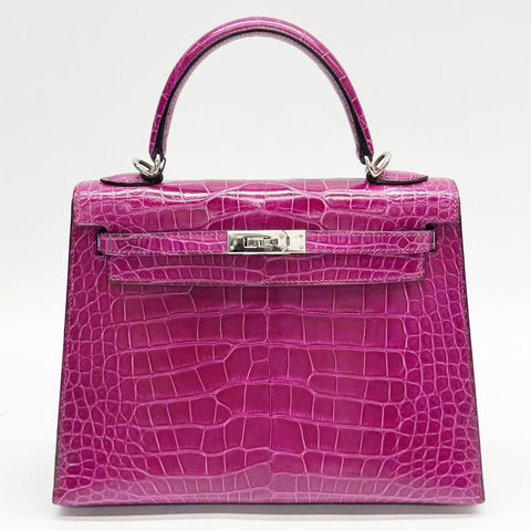 Kelly 25 Sellier Rose Pourpre Shiny Alligator