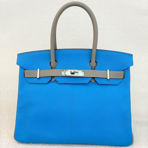 Birkin 30 Blue Hydra/Etoupe Chevre