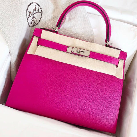 Kelly 28 Sellier Rose Pourpre Epsom