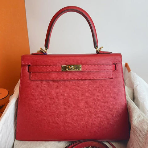 Kelly 25 Sellier Rouge Casaque Epsom