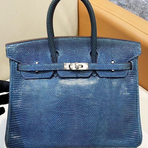 Birkin 25 Blue de Prusse Shiny Lizard