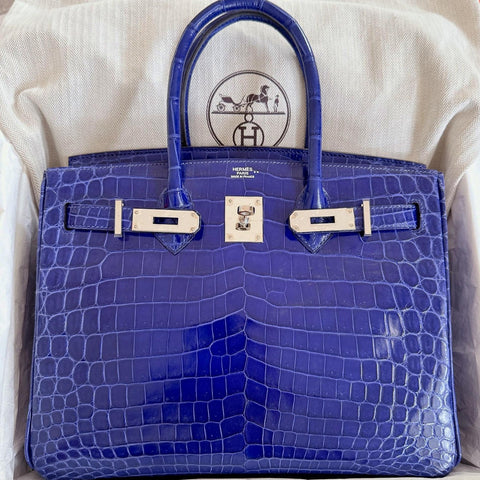 Birkin 30 Blue Electric Shiny Niloticus