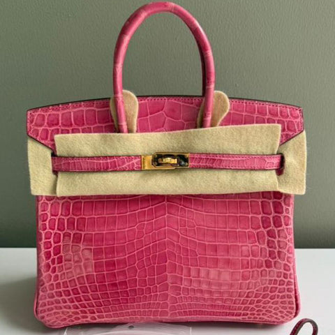 Birkin 25 Rose Tyrien Shiny Porosus