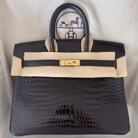 Birkin 25 Black Shiny Porosus