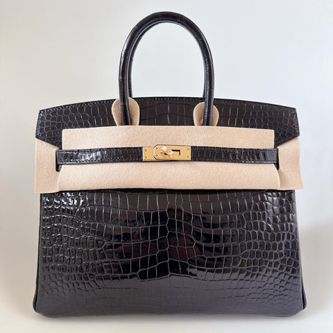 Birkin 25 Black Shiny Porosus