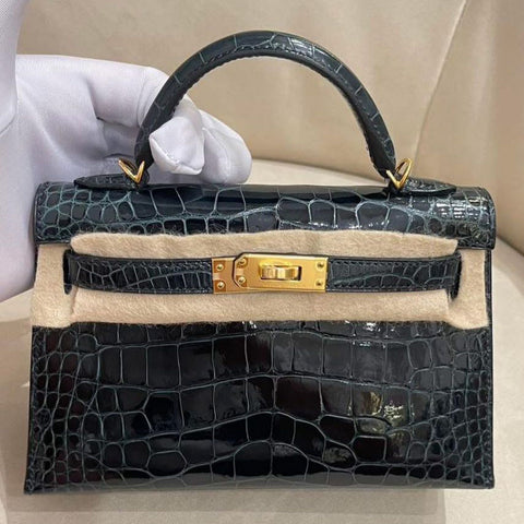 Kelly Mini Vert Rousseau Shiny Alligator