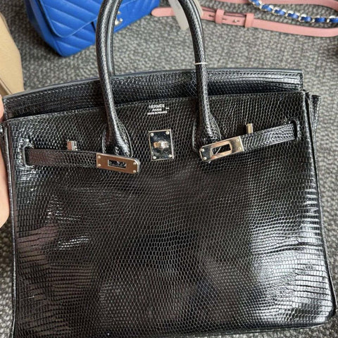 Birkin 25 Black Shiny Lizard