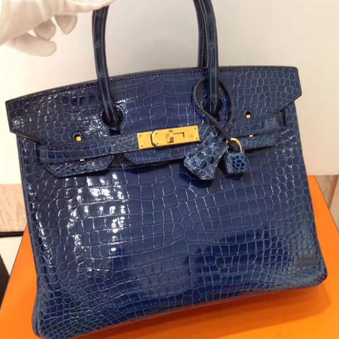 Birkin 30 Blue Roi Shiny Porosus