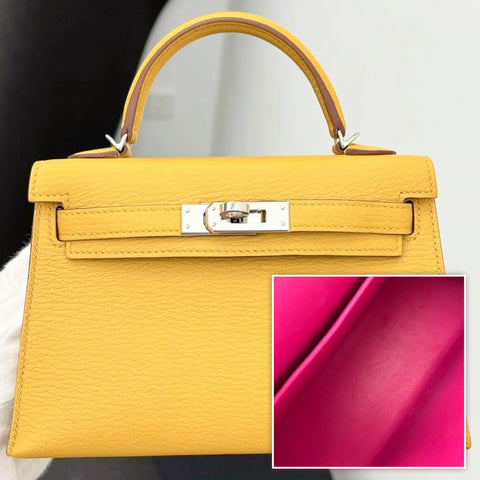 Kelly Mini Verso Jaune Ambre/Rose Pourpre Chevre