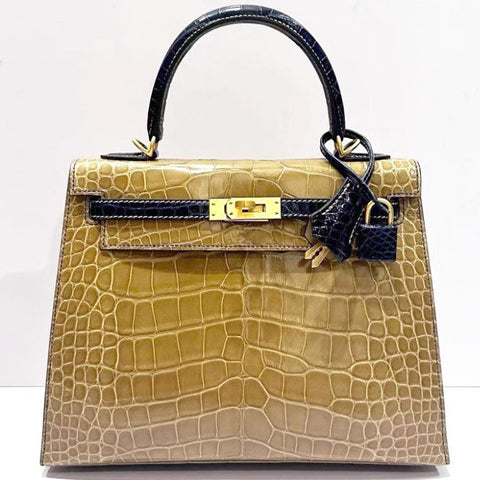 Kelly 25 Sellier Poussiere Shiny Alligator