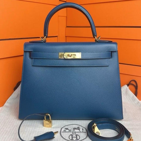 Kelly 28 Sellier Blue Agate Epsom