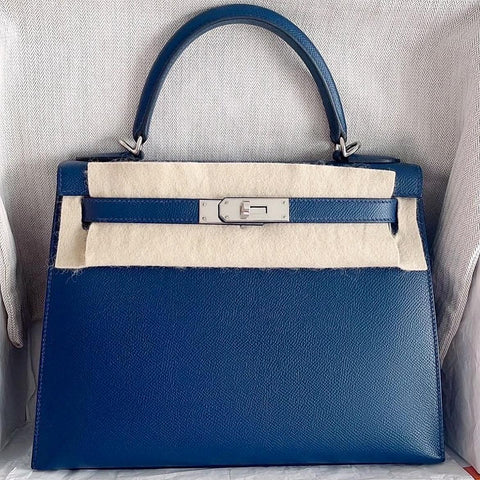 Kelly 28 Sellier Blue Thalassa Epsom