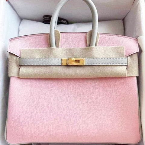 Birkin 25 Rose Sakura/Gris Perle Chevre