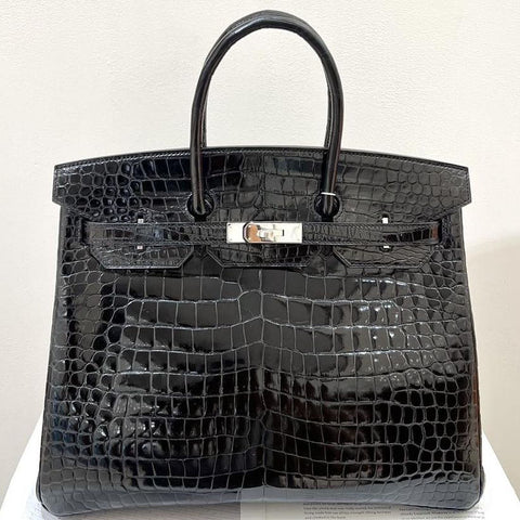 Birkin 35 Black Shiny Porosus