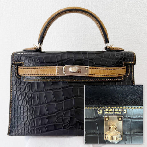 Kelly Mini Black/Biscuit Matte Alligator