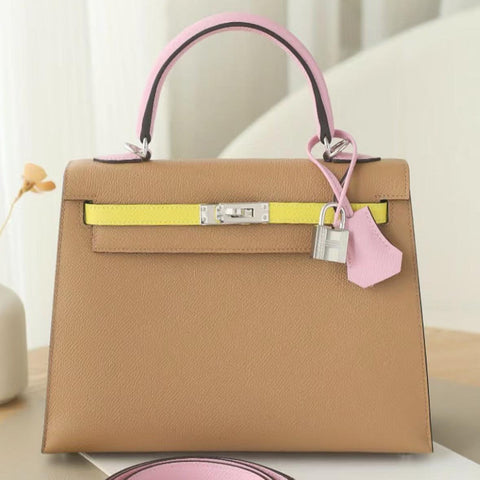 Kelly 25 Sellier Chai/Lime/Mauve Sylvestre Epsom