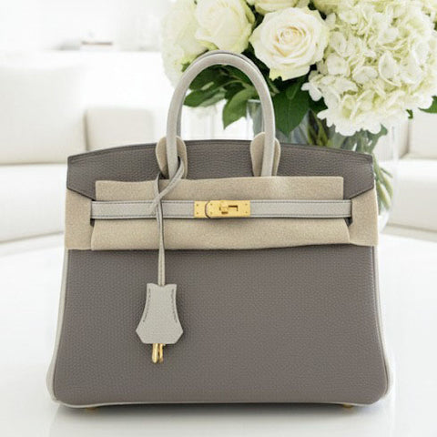 Birkin 25 Gris Asphalt/Craie Togo