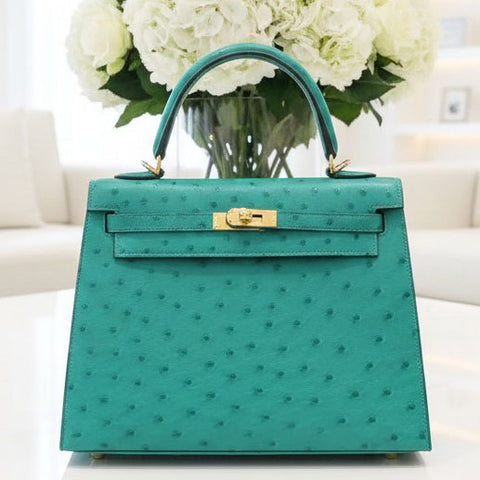 Kelly 25 Sellier Vert Verone Ostrich