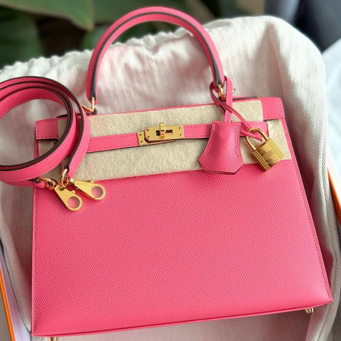 Kelly 25 Sellier Rose Azalee Epsom