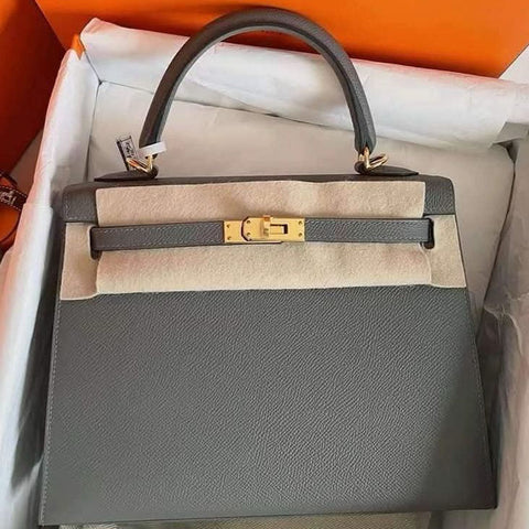 Kelly 25 Sellier Gris Meyer Epsom