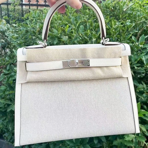 Kelly 28 Sellier Toile White Swift