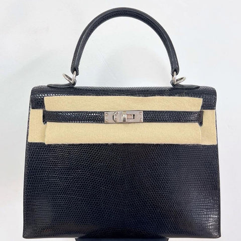 Kelly 25 Sellier Black Shiny Lizard