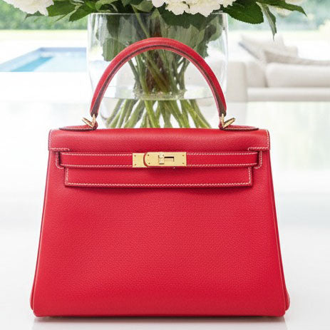 Kelly 28 Candy Rouge Casaque/Blue Thalassa Epsom