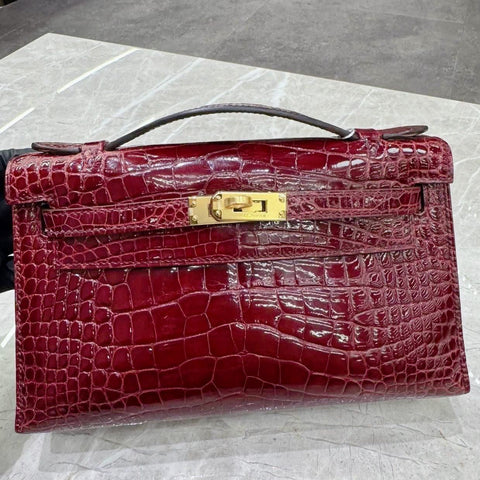 Kelly Pochette Rouge H Shiny Alligator