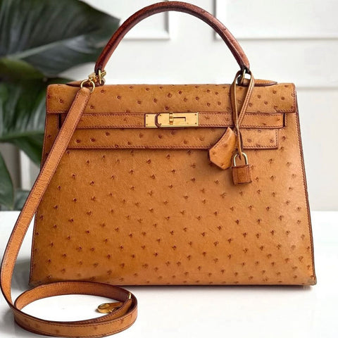 Kelly 32 Sellier Gold Ostrich