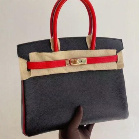 Birkin 30 Black/Rouge Tomate Chevre