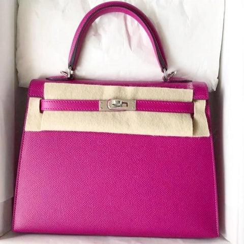 Kelly 25 Sellier Rose Pourpre Epsom