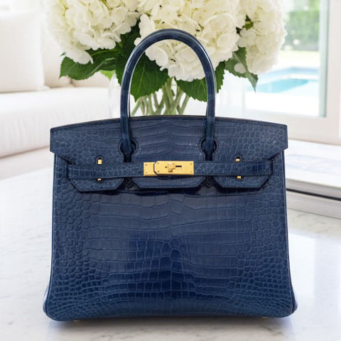 Birkin 30 Blue Roi Shiny Porosus