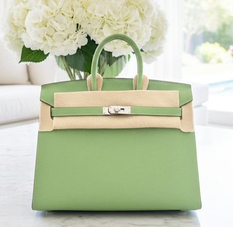 Birkin 25 Sellier Vert Criquet Epsom