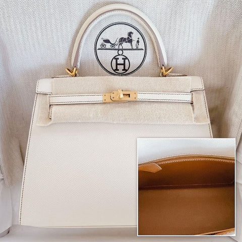 Kelly 25 Sellier Craie/Gold Epsom