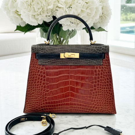 Kelly 28 Sellier Miel/Graphite/Black Shiny Alligator