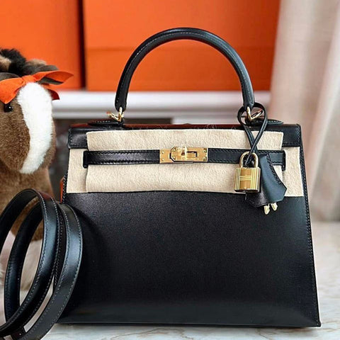 Kelly 25 Sellier Black Boxcalf