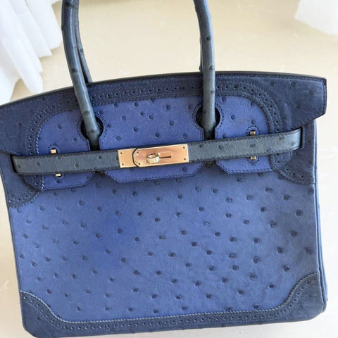 Birkin 30 Ghillies Blue Sapphire/Blue Iris/Blue de Malte Ostrich