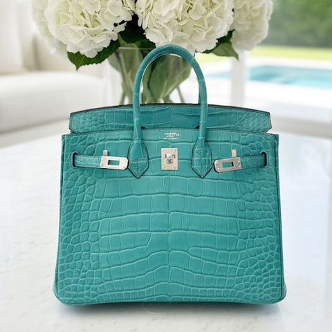 Birkin 25 Blue Paon Matte Alligator