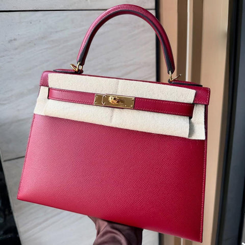 Kelly 28 Sellier Rouge Grenat Epsom