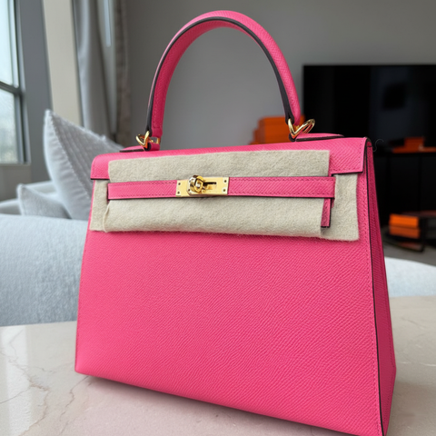 Kelly 25 Sellier Rose Azalee Epsom