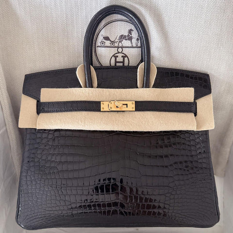 Birkin 25 Black Shiny Porosus