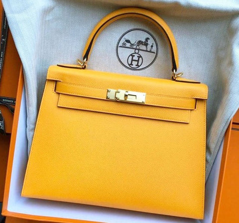 Kelly 28 Sellier Jaune d'Or/Trench Epsom