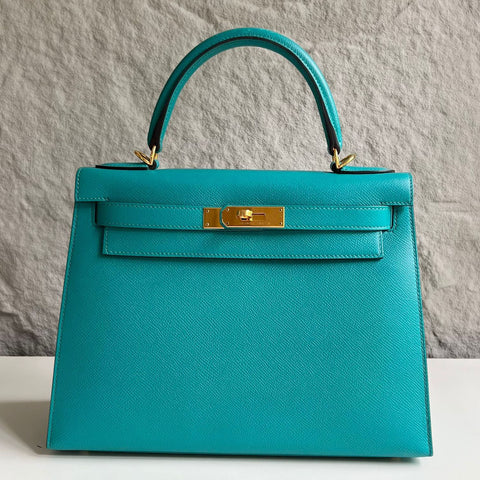 Kelly 28 Sellier Blue Paon Epsom