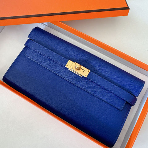 Kelly Wallet Blue Electric Chevre