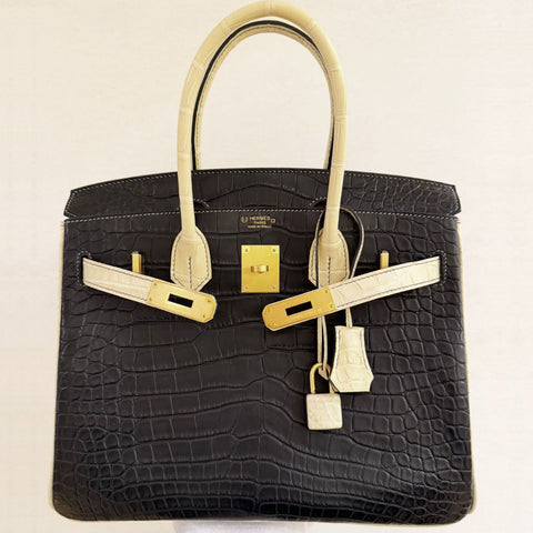 Birkin 30 Black/Vanille Matte Alligator