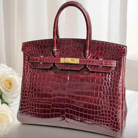 Birkin 35 Bordeaux Shiny Porosus