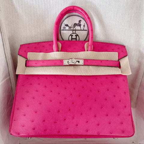 Birkin 25 Rose Tyrien Ostrich