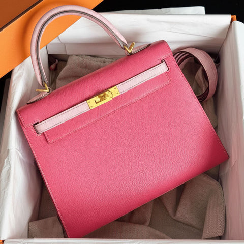 Kelly 25 Sellier Rose Azalee/Rose Sakura Chevre